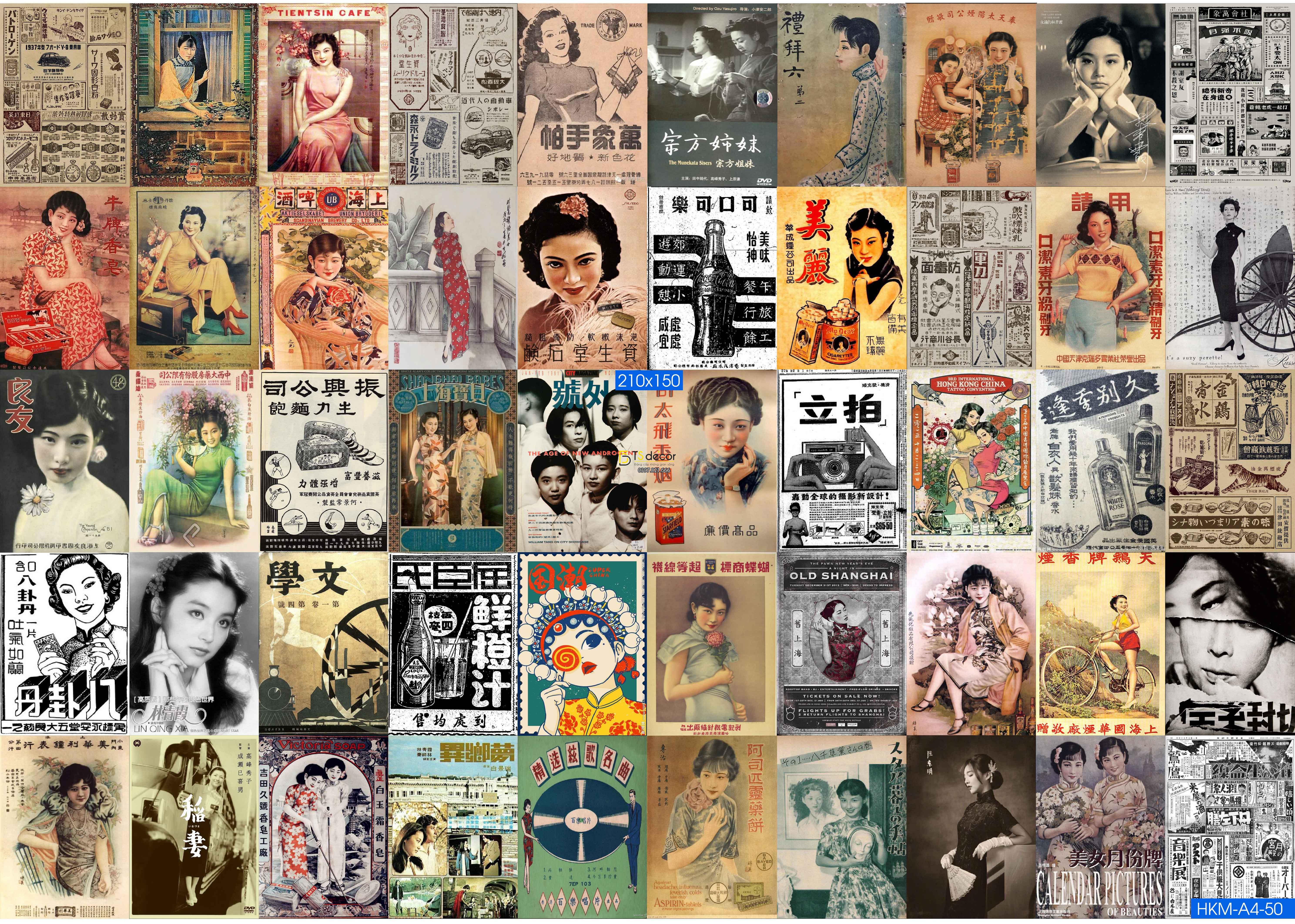 Combo 50 tờ Decal Hong Kong Cổ Điển