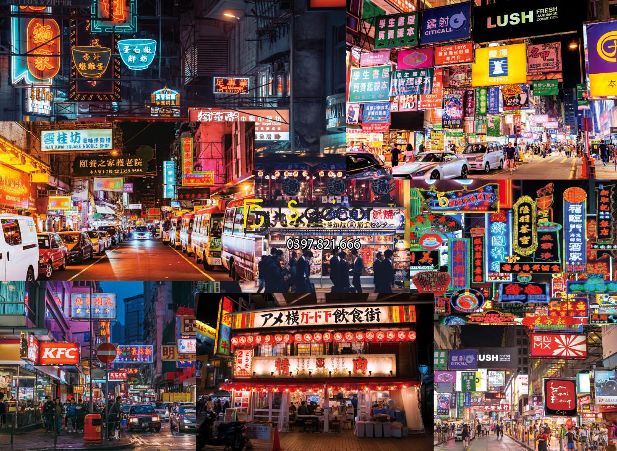 Tranh dán tường 3d phong cách đường phố Hong Kong HKĐP01-2