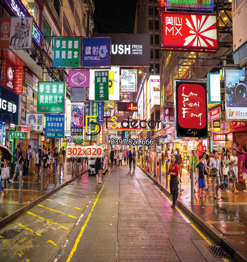 Hẻm phố Hong Kong về đêm phù hợp với trang trí Cafe