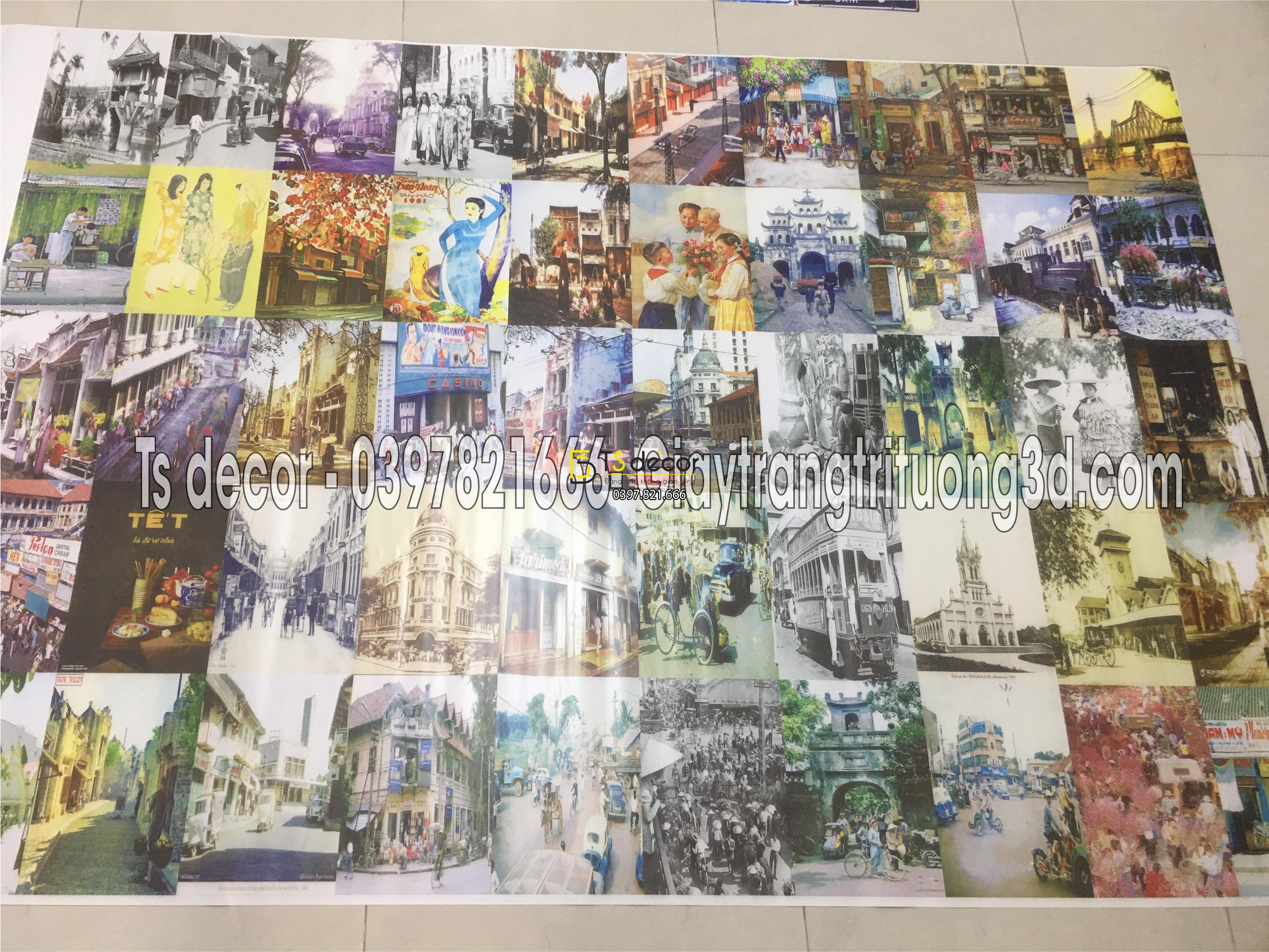 Ảnh Thực Tế Combo 30 hình Decal dán tường Việt Nam Xưa trang trí Cafe-Trà Chanh-Phòng Trà A4