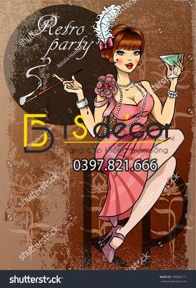 Tranh Lụa 3D Cô Gái Cá Tính Mạnh Mẽ Tại Quán Rượu