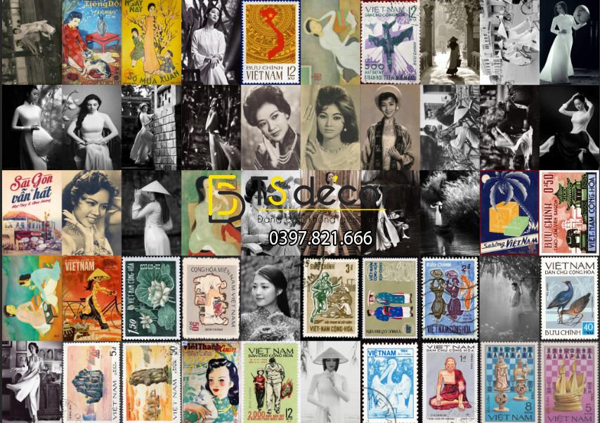 Combo 50 hình Decal Con Tem Việt Nam Xưa Khổ A5 A4