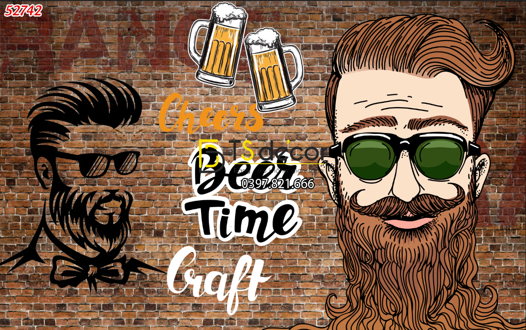 Tranh dán tường quán bia đôi bạn tri kỷ không say không về