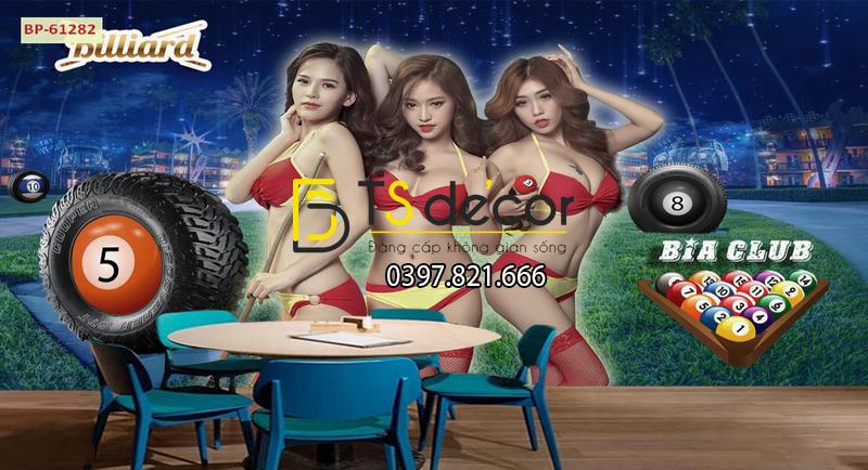 Tranh dán tường 3D Quán Bida, Club Bi-a, Billiard Pub đẹp và cá tính BI-A05