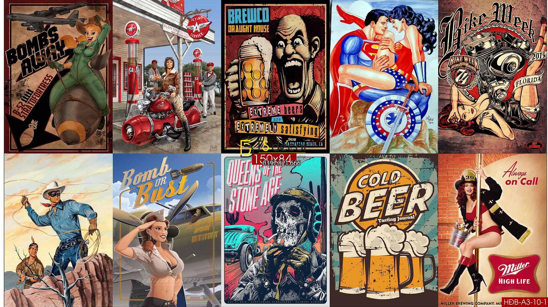 Combo 10 hình decal dán tường trang trí quán bia rượu 06