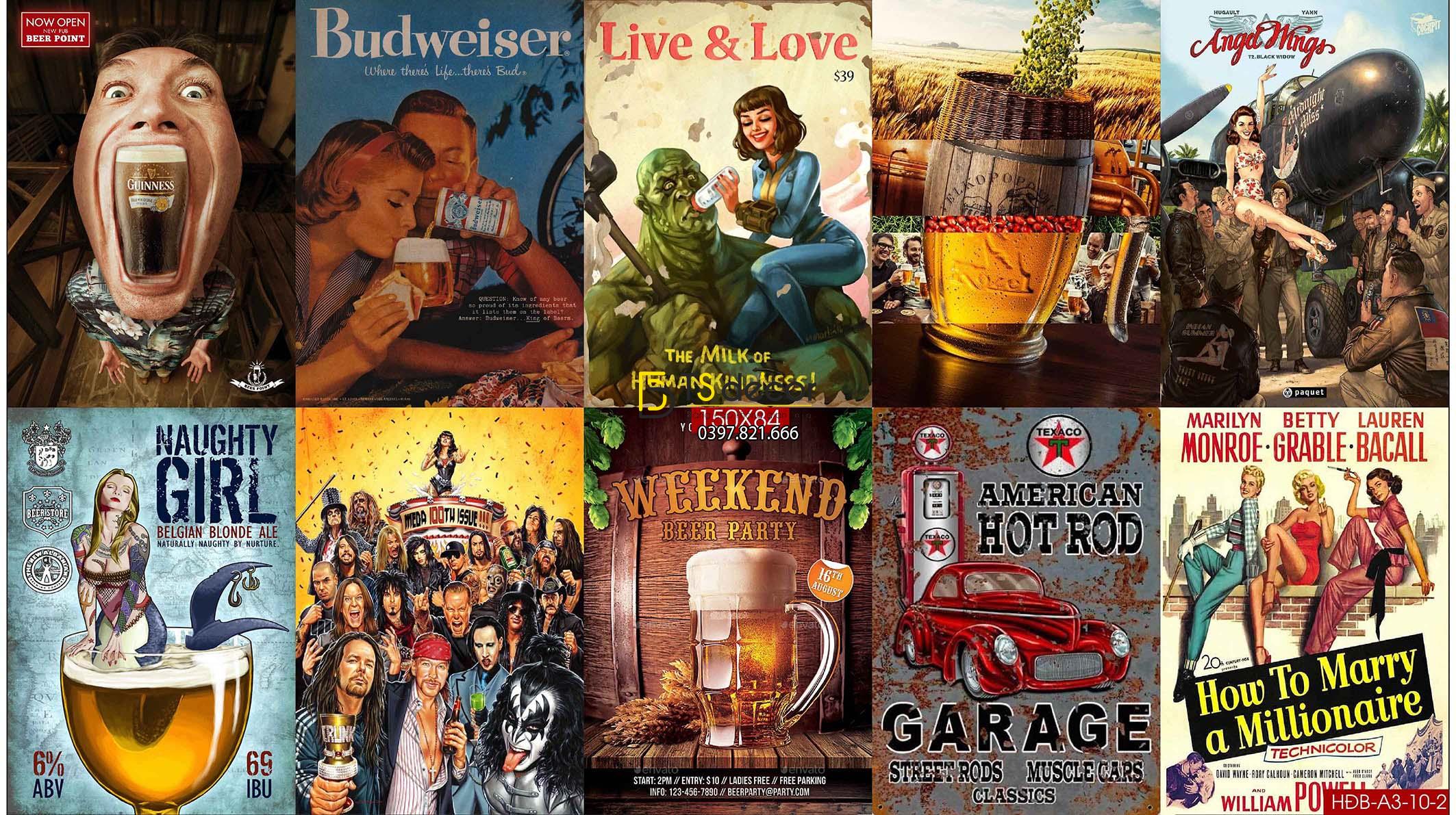 Combo 10 hình decal dán tường trang trí quán bia rượu 05