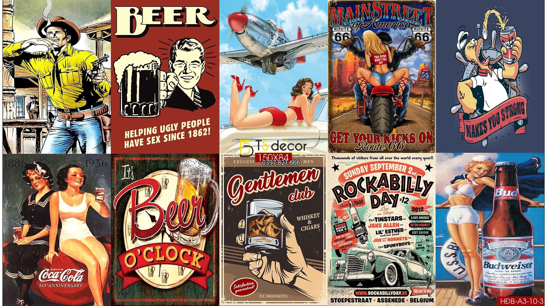 Combo 10 hình decal dán tường trang trí quán bia rượu 04