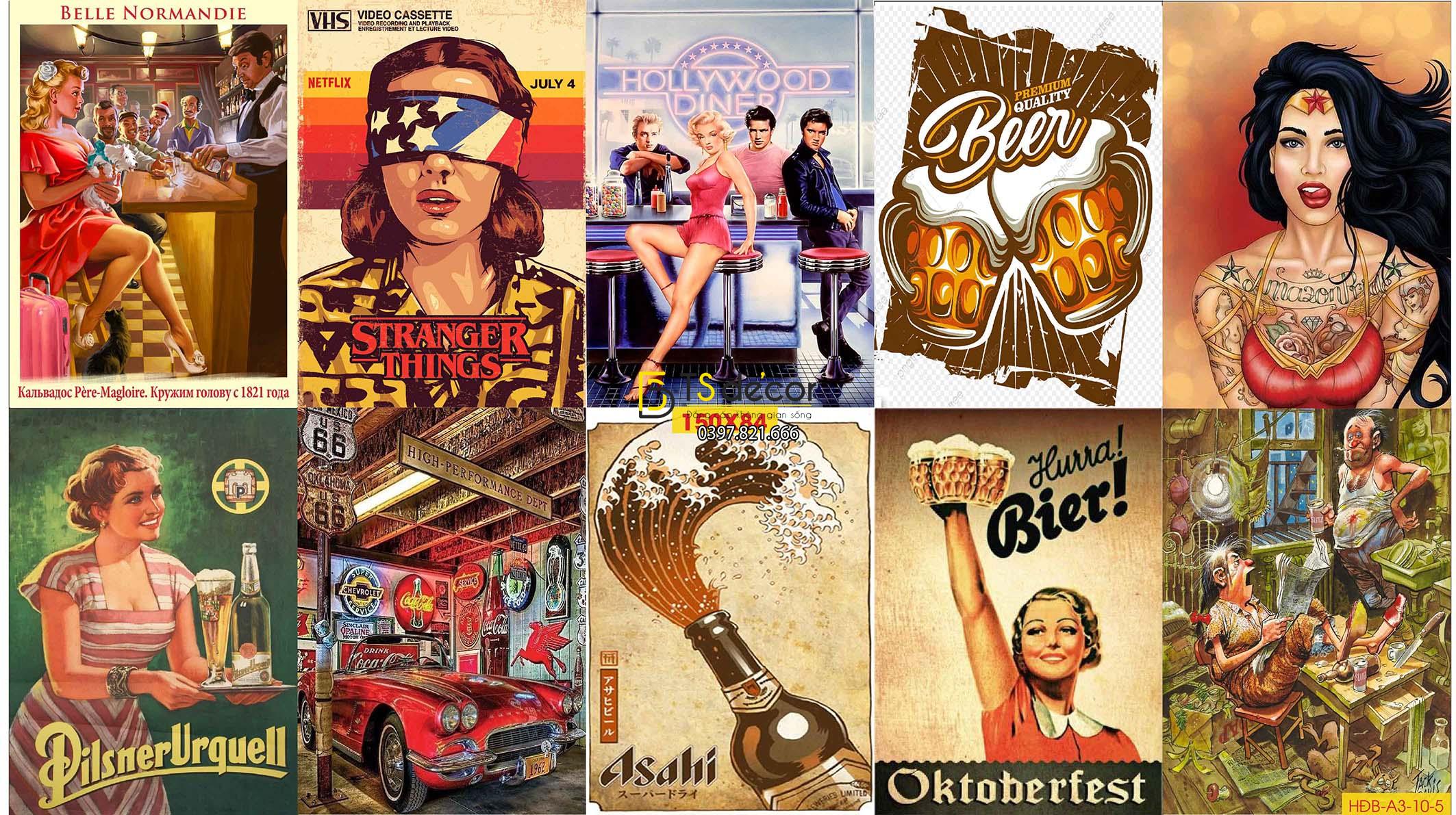 Combo 10 hình decal dán tường trang trí quán bia rượu 02