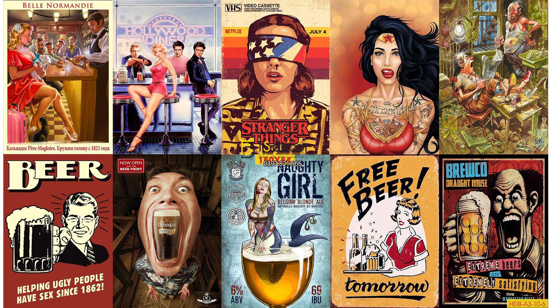 Combo 10 hình decal dán tường trang trí quán bia rượu 01