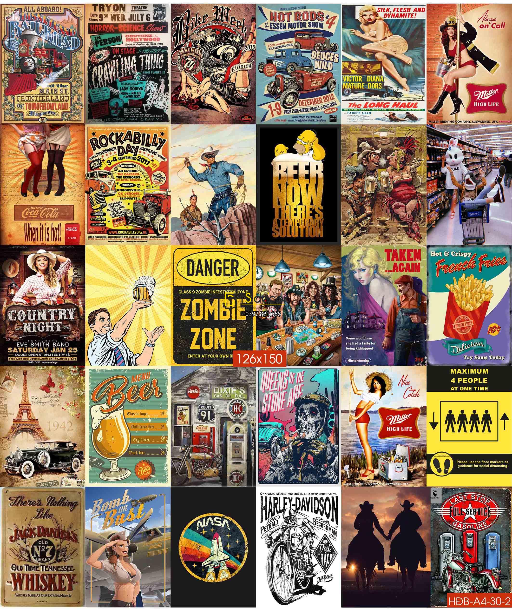 Combo 30 hình dán tường decor nhà hàng quán bia quầy bar 03