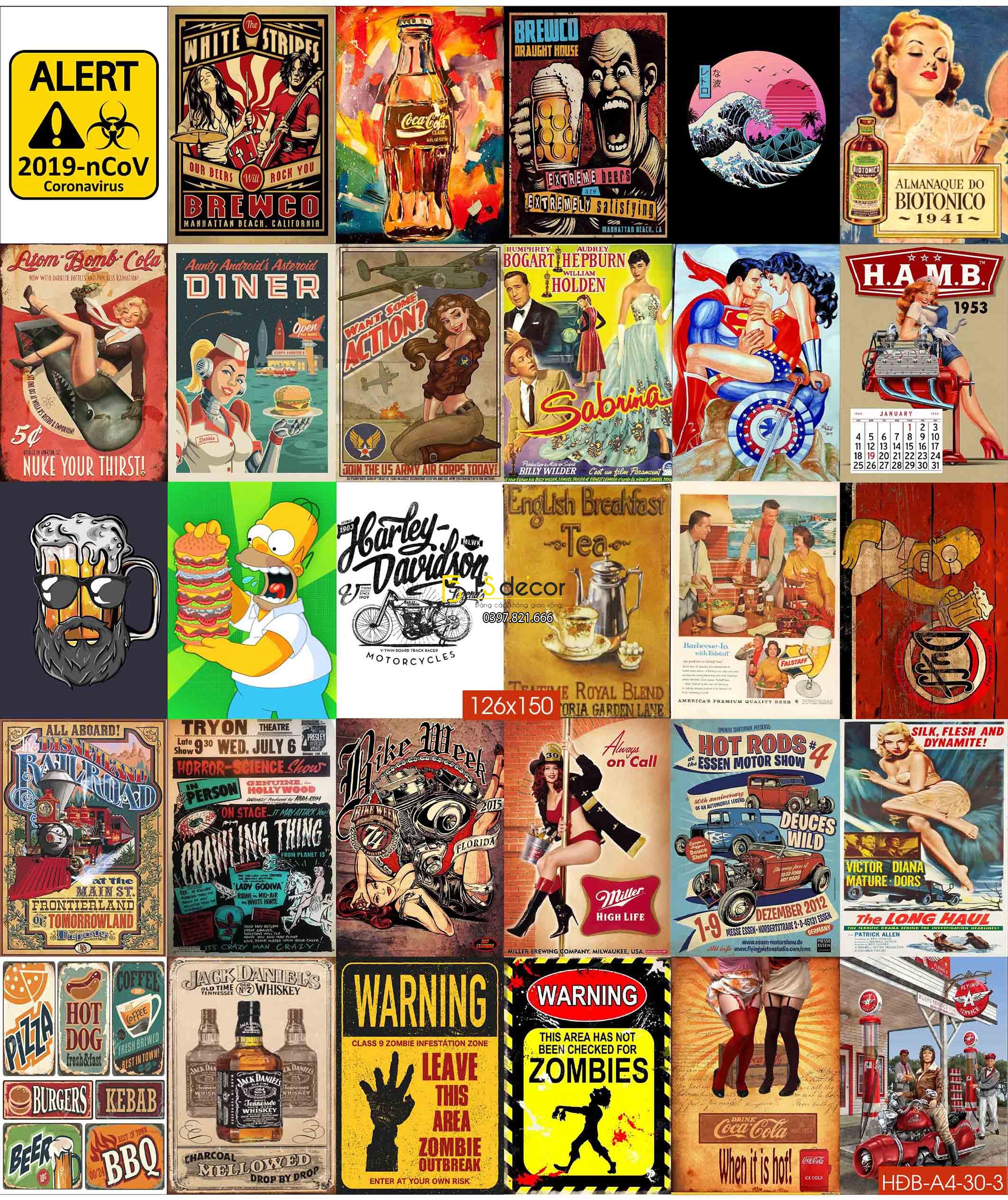 Combo 30 hình dán tường decor nhà hàng quán bia quầy bar 02