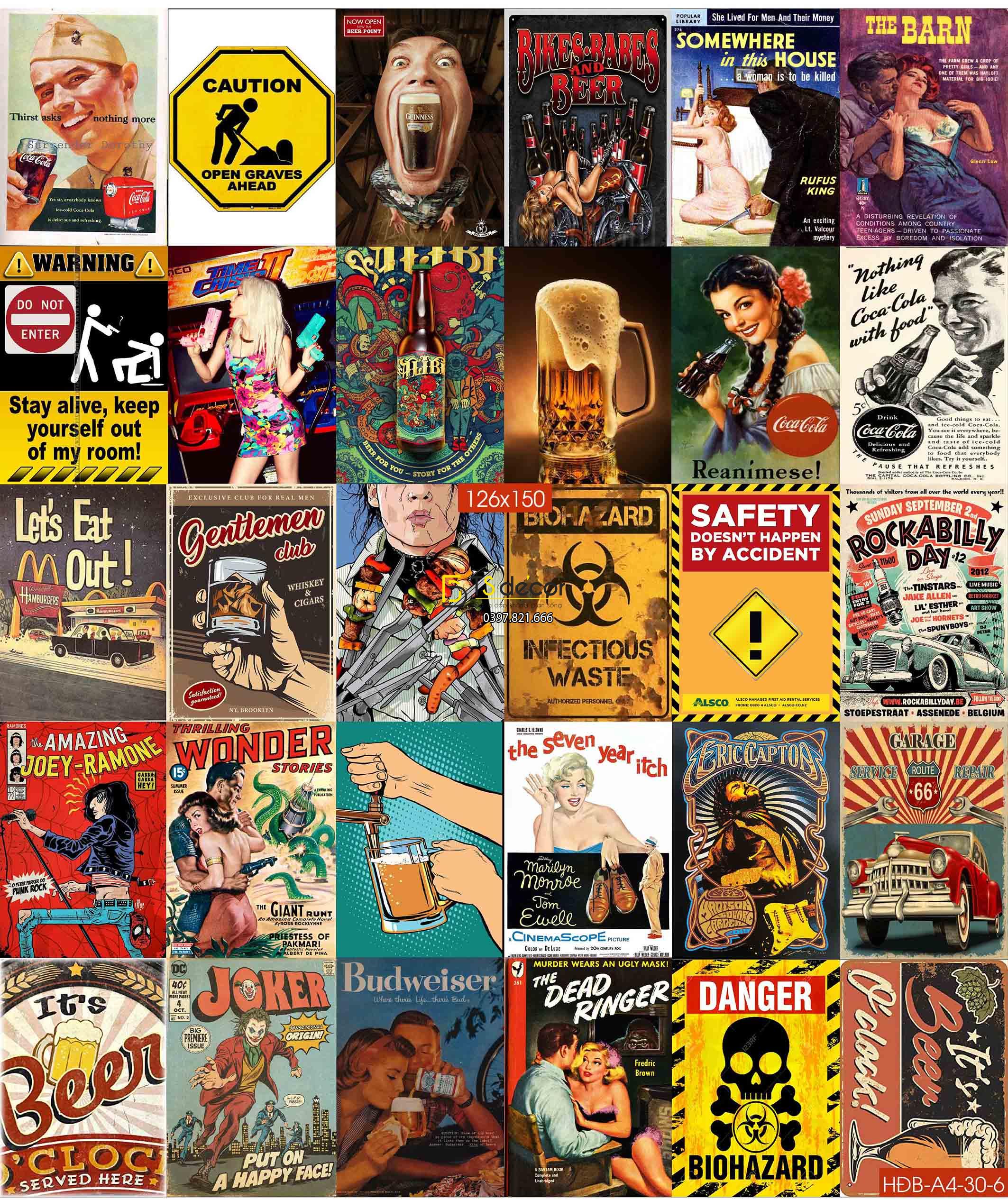 BEER-Combo 30 hình dán tường decor nhà hàng quán bia 03