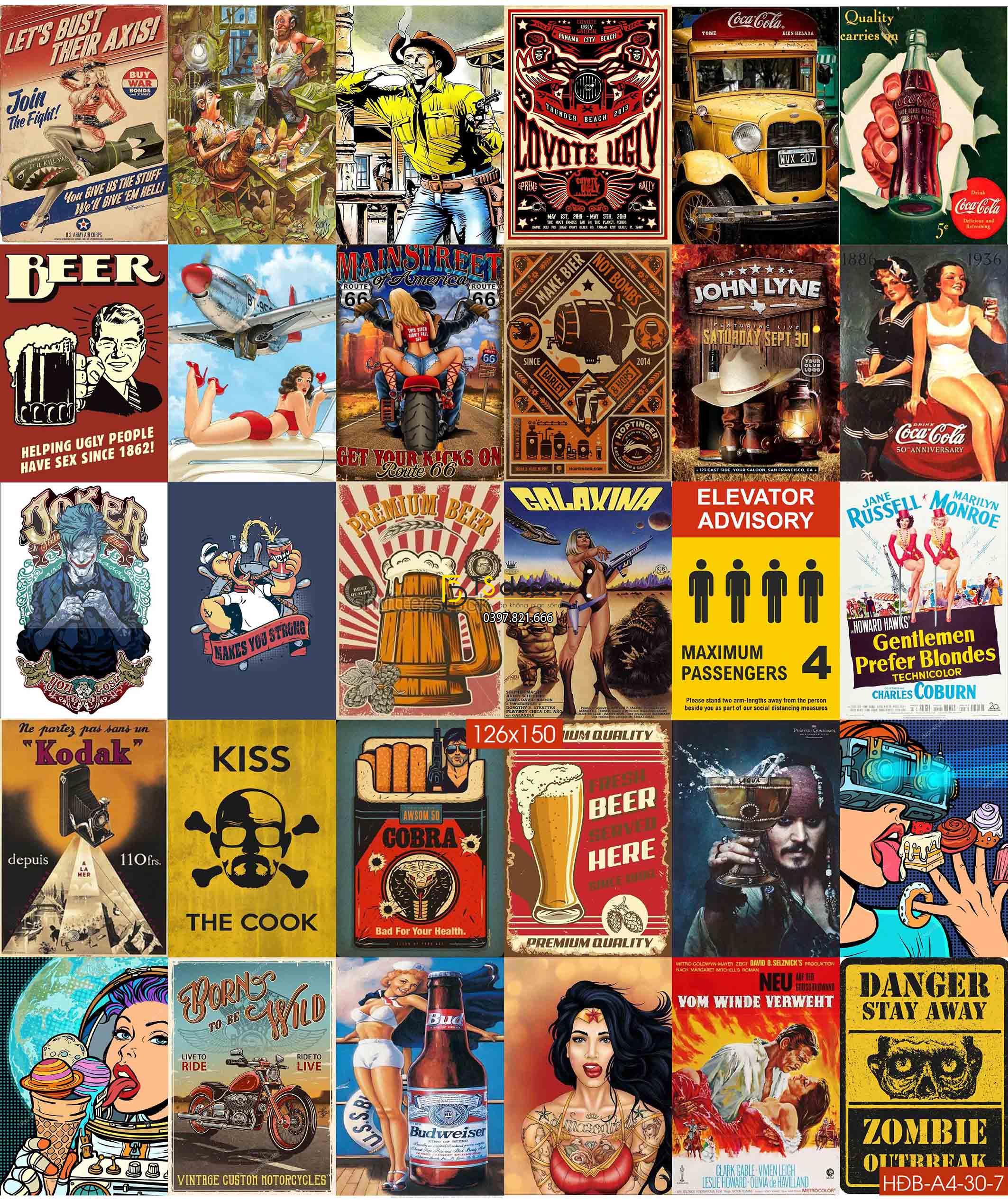 BEER-Combo 30 hình dán tường decor nhà hàng quán bia 02