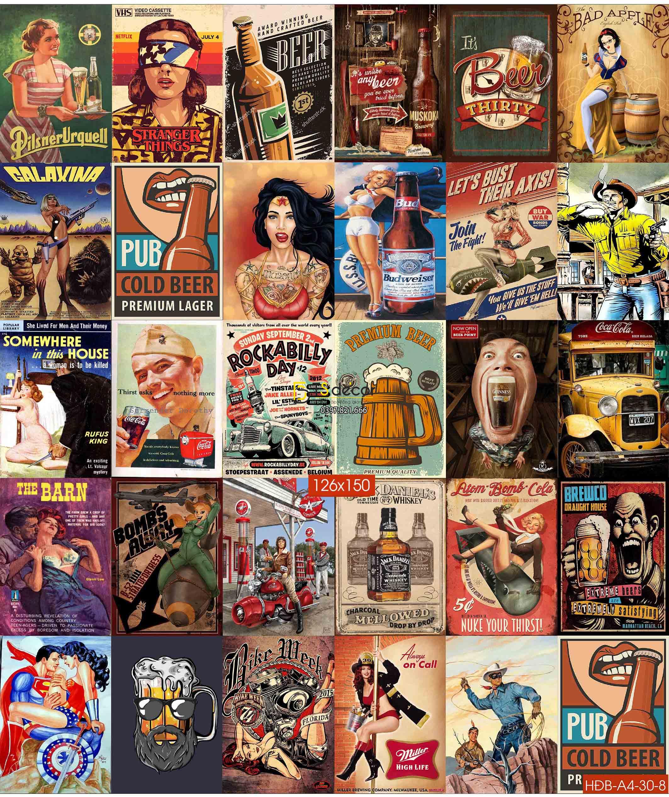 BEER-Combo 30 hình dán tường decor nhà hàng quán bia 01