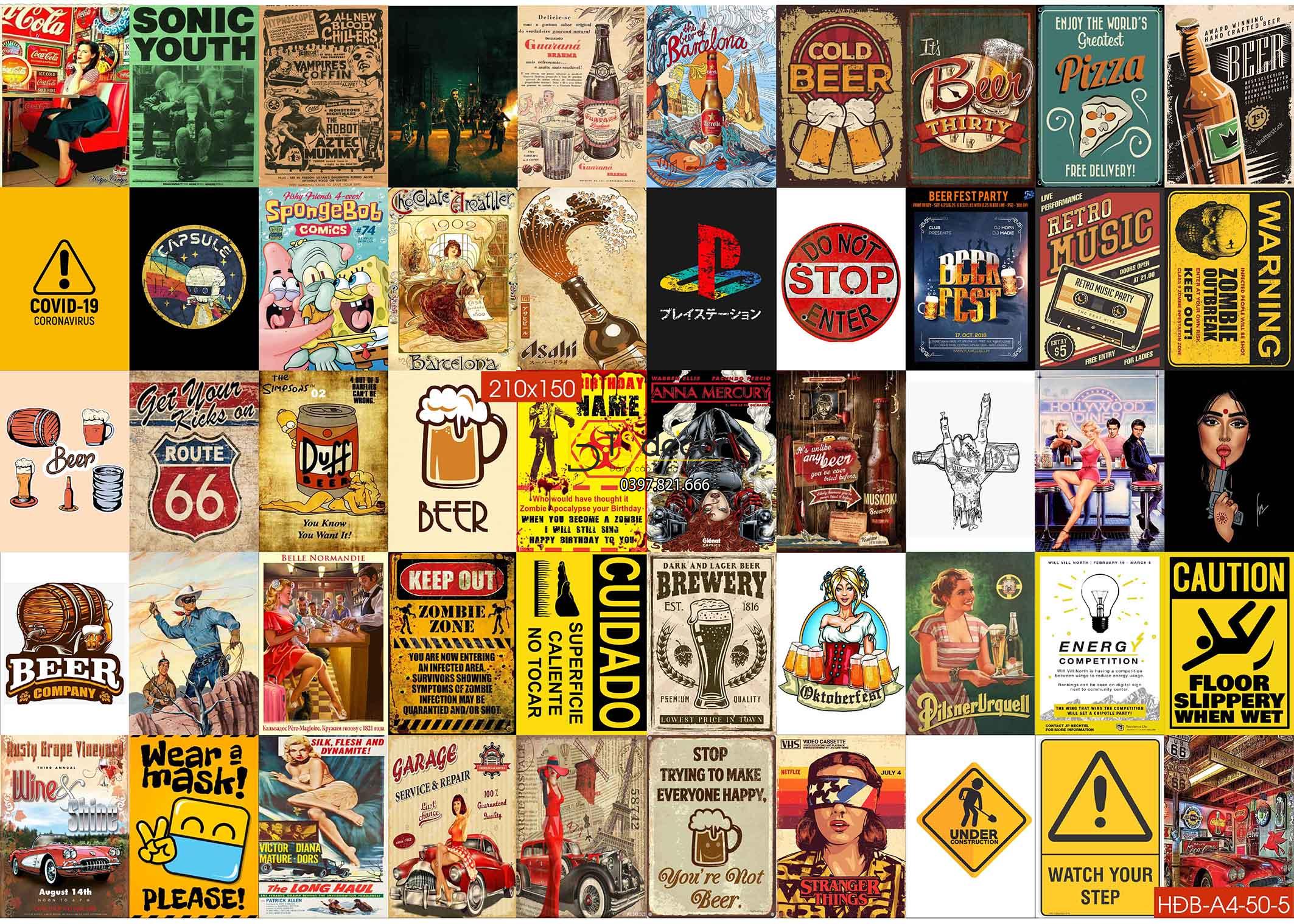 Combo 50 hình Decal dán tường trang trí decor quán bia quán Bar Pub 04
