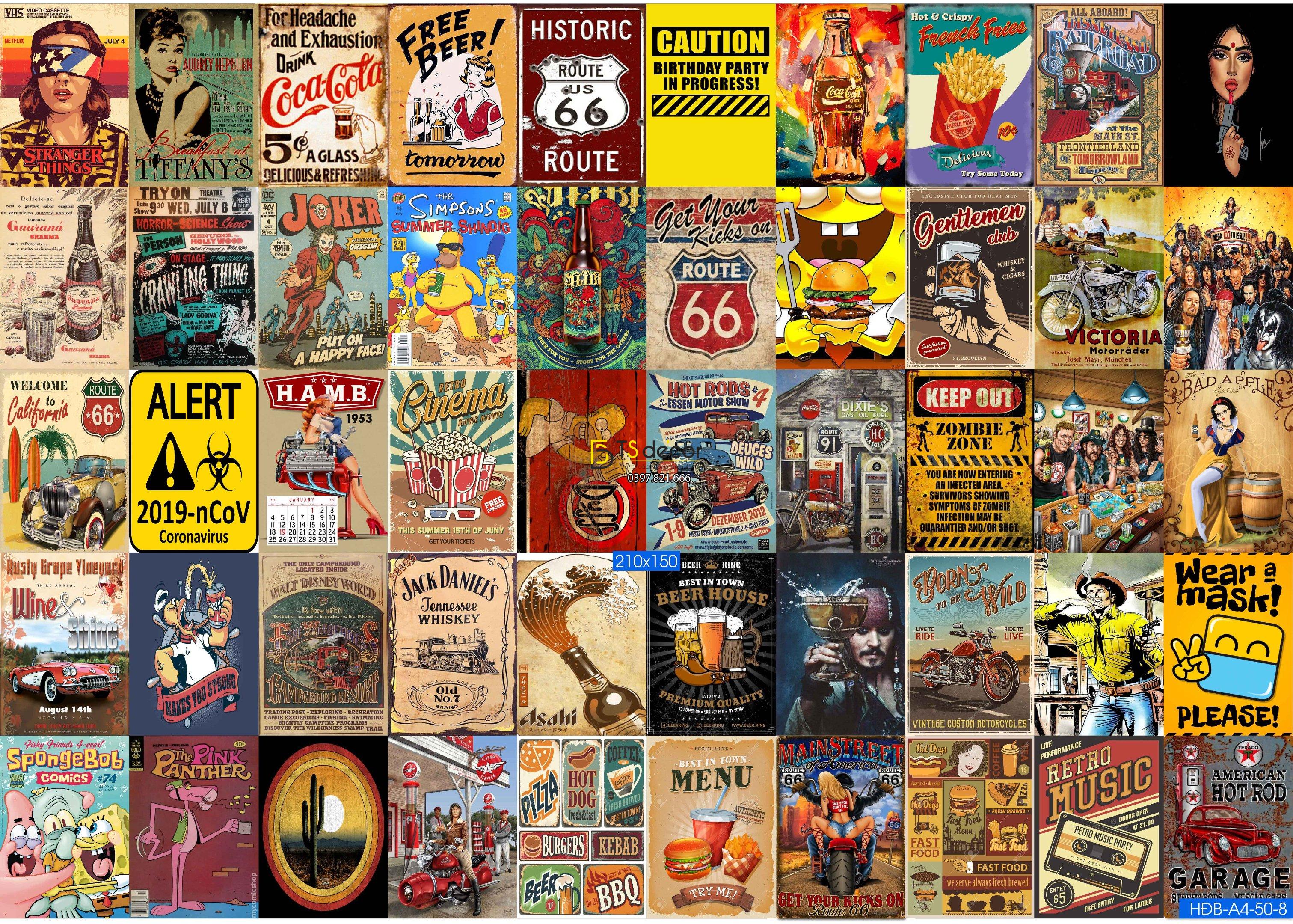 Combo 50 hình Decal dán tường trang trí decor quán bia quán Bar Pub 01