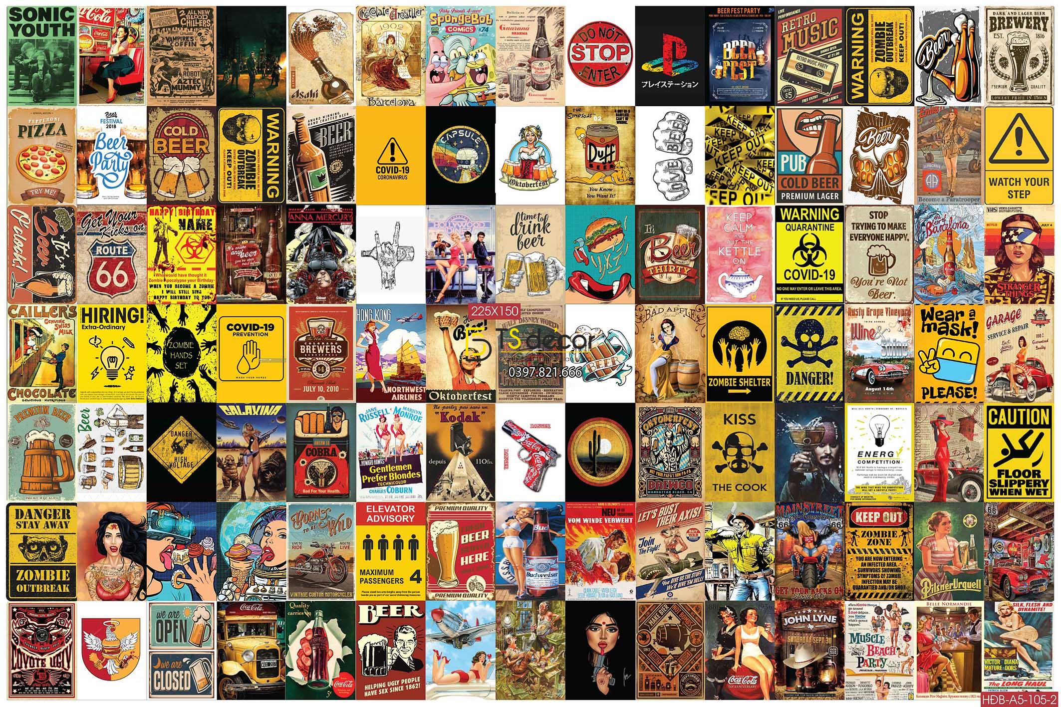 Combo 105 hình Decal dán tường trang trí decor quán bia quán nhậu 01