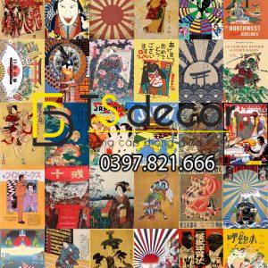 Combo 30 tờ Decal dán tường Phong Cách Truyền Thống Nhật Bản khổ A3,A4,A5