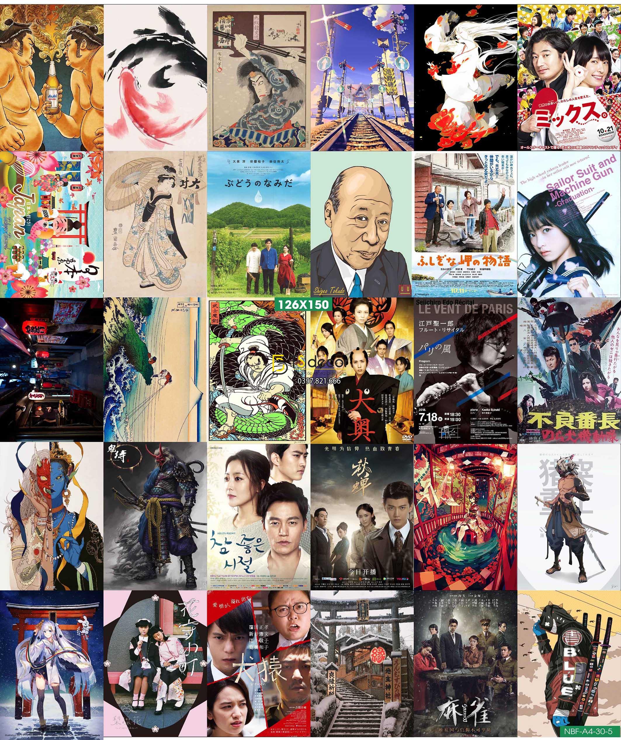 Combo 30 tờ Decal dán tường Nhật Bản Tổng Hợp khổ A3,A4,A5