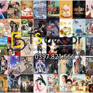 Combo 50 tờ Decal dán tường Phong Cách Nhật Bản khổ A3,A4,A5