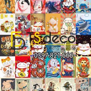 Combo 30 tờ Decal dán tường Mèo Thần Tài Nhật Bản khổ A3,A4,A5