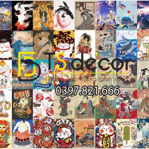 Combo 50 tờ Decal dán tường Mèo Thần Tài Nhật Bản khổ A3,A4,A5