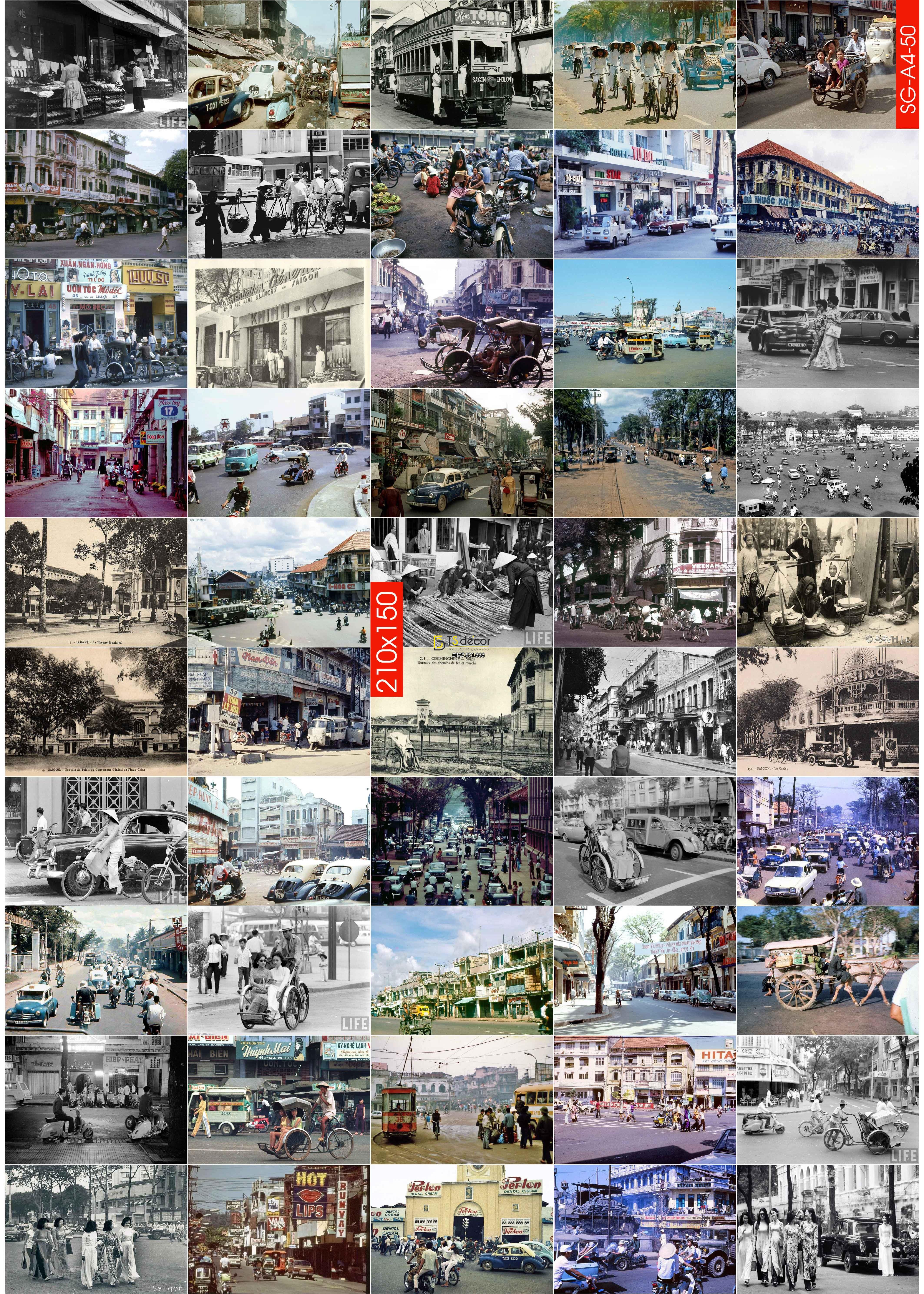 Combo 50 Hình Decal dán tường Sài Gòn thời bao cấp dán cafe, trà sữa 01
