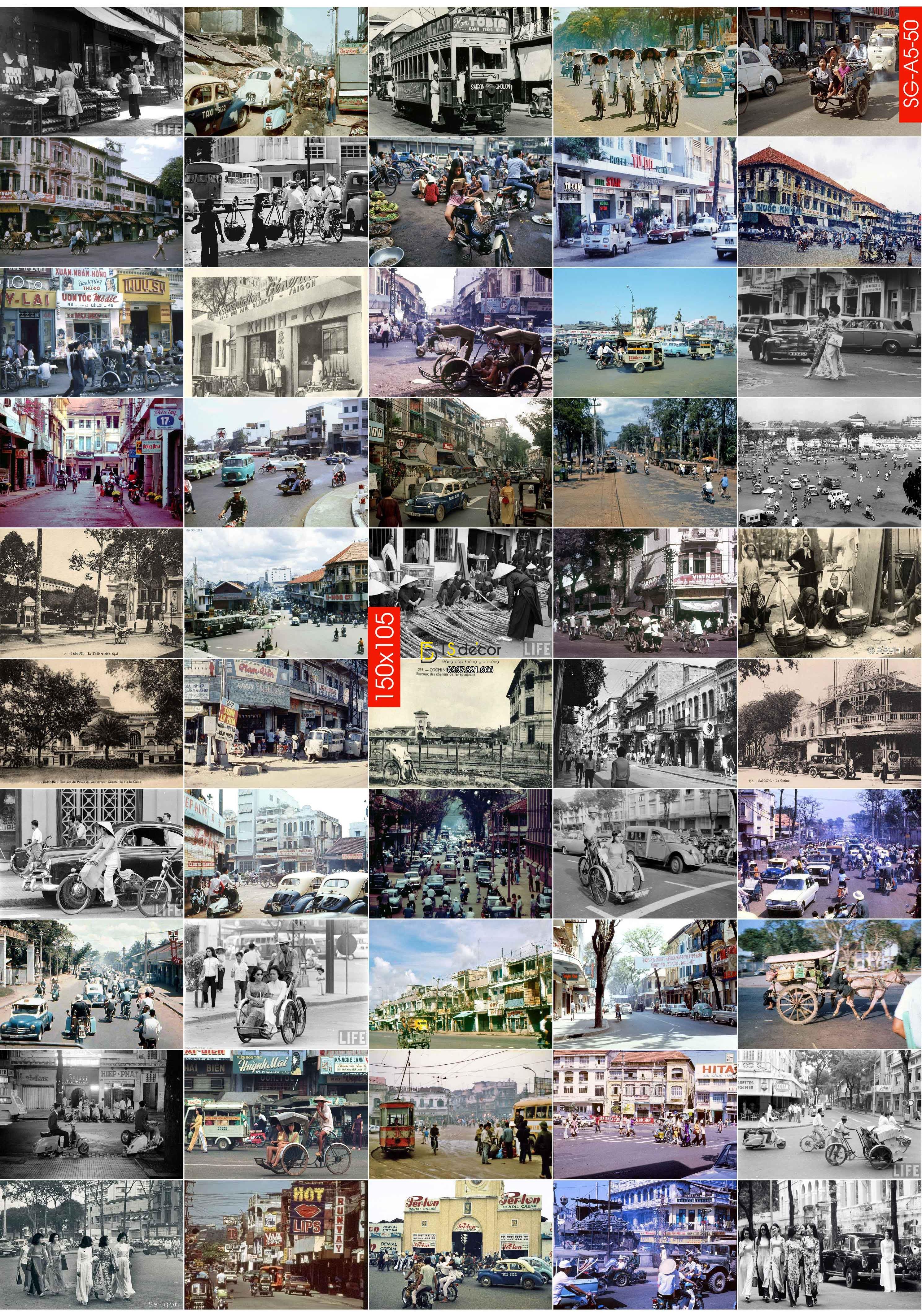 Combo 50 Hình Decal dán tường Sài Gòn thời bao cấp dán cafe, trà sữa 02