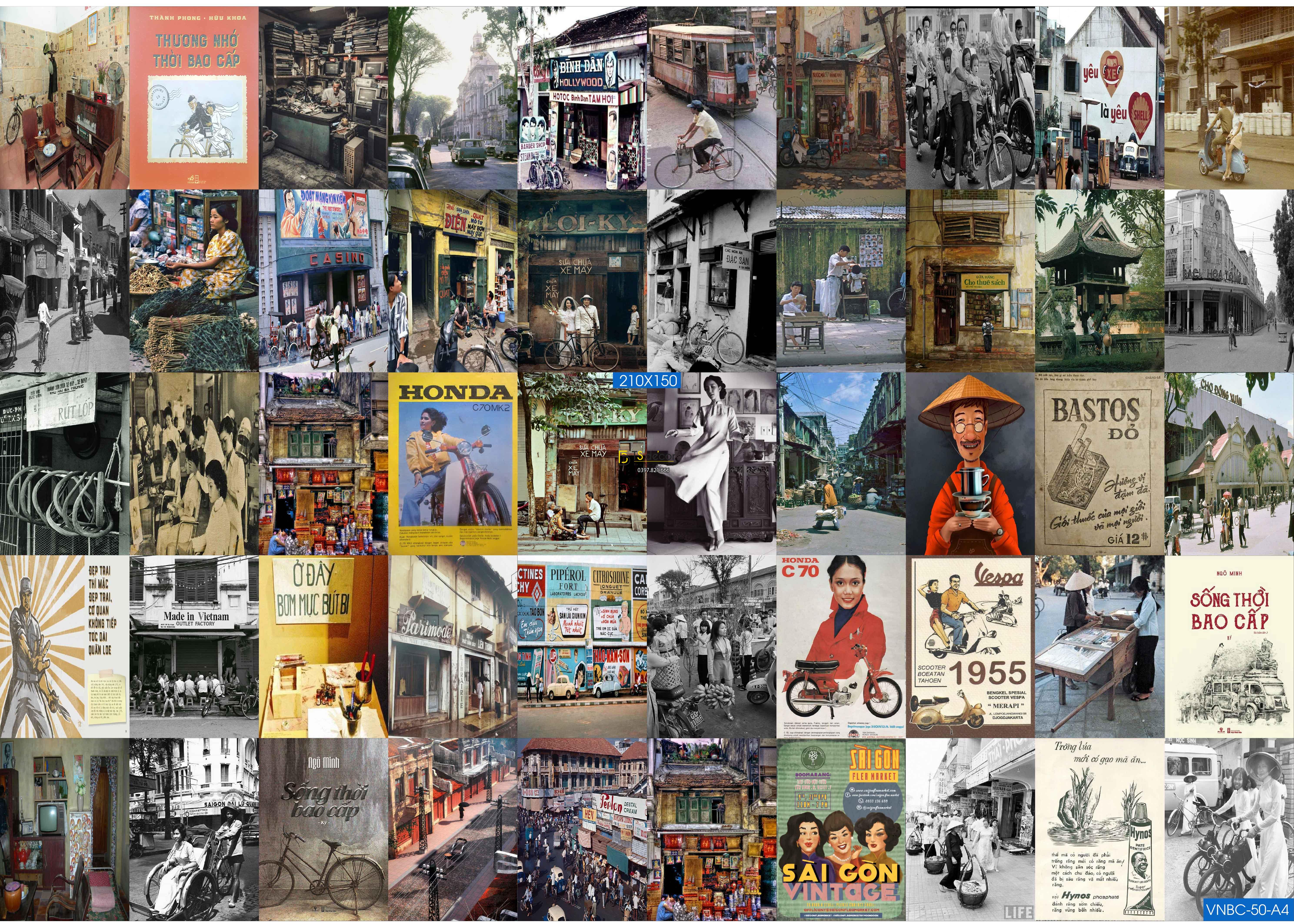 Combo 50 hình Decal dán tường thời bao cấp Việt Nam Khổ A4