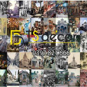 Combo 50 hình Decal dán tường Việt Nam Thời Xưa trang trí Cafe-Trà Chanh-Phòng Trà