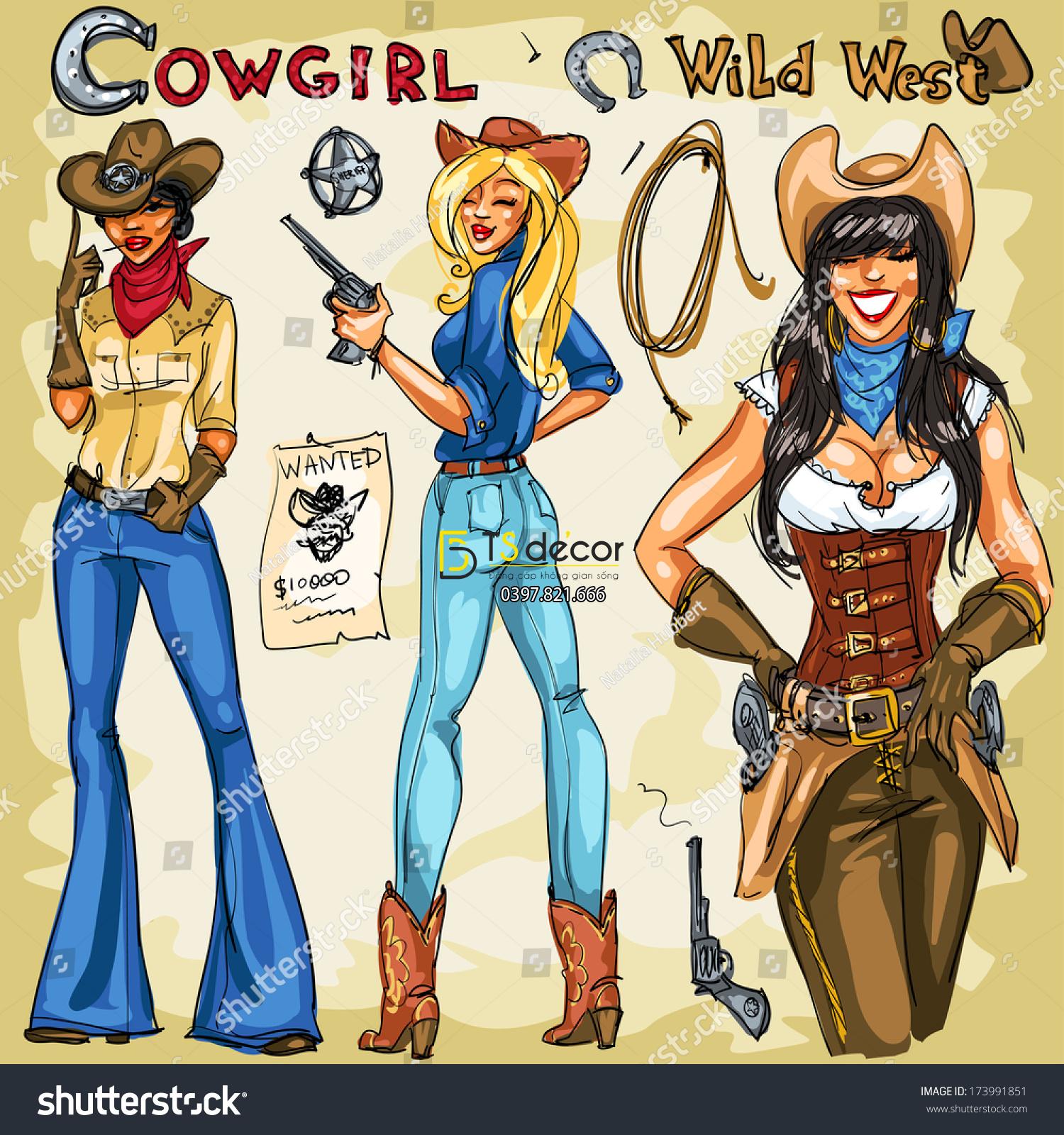 Tranh dán tường nữ cao bồi miền tây