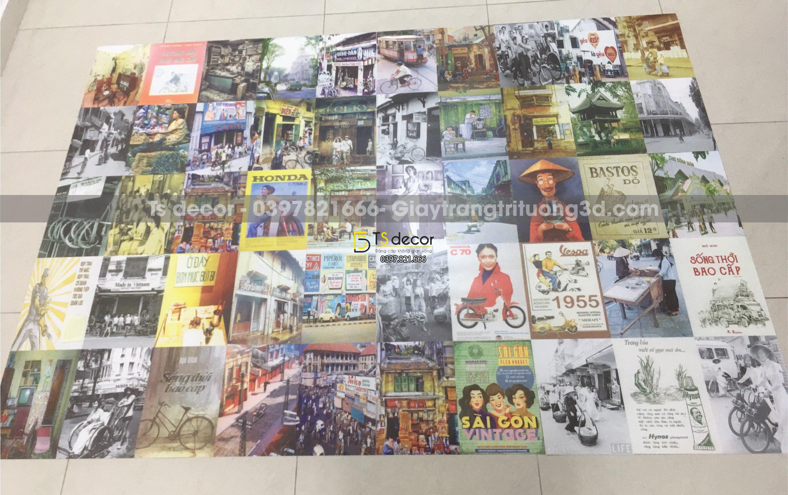 Thực tế Combo 50 hình Decal dán tường thời bao cấp Việt Nam Khổ A5