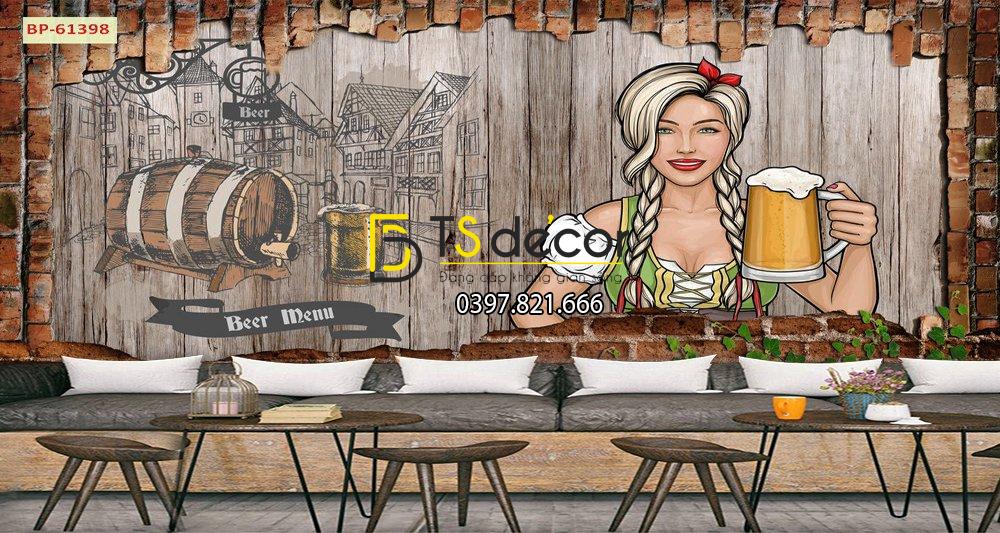 Tranh dán tường Cô gái bán Bia độc đáo