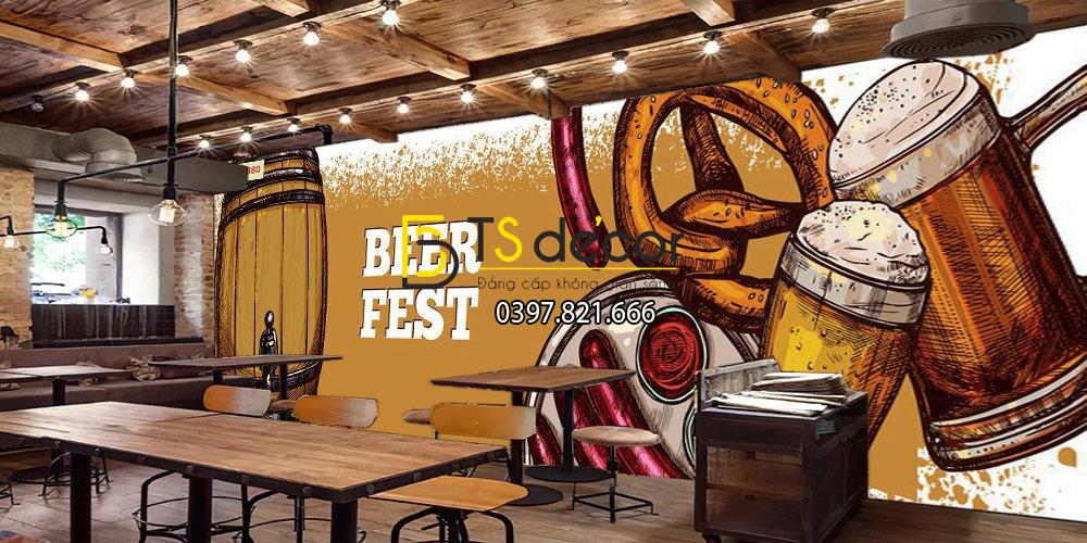 Tranh dán tường 3D Bia và đồ nhậu