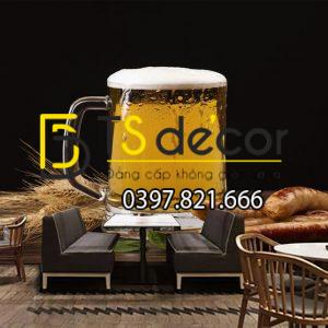 Tranh Dán Tường 3D Quán Bia Quán Nhậu Giải Nhiệt Mùa Hè