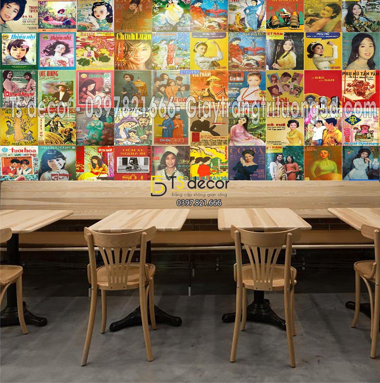 Combo 30 hình Decal dán tường Bìa Báo Cũ Việt Nam A4 03