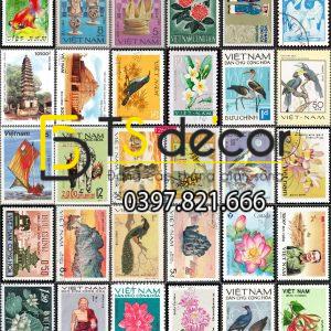 Combo 30 hình Decal Con Tem Việt Nam Xưa trang trí Cafe,trà sữa Khổ A3 A5 A4