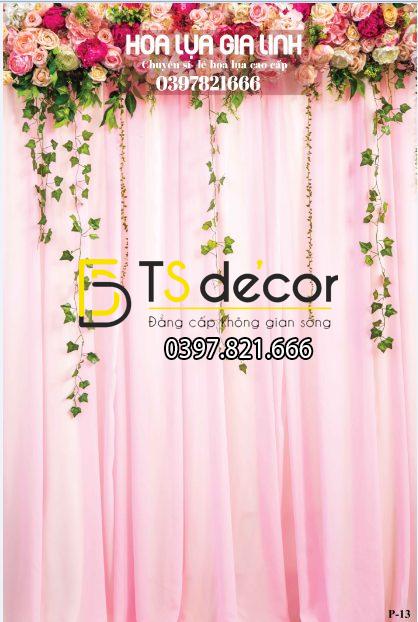 Phông Nền Livestream Chụp Ảnh Cổng Hoa Rèm Hồng 3D 5D Mã P13