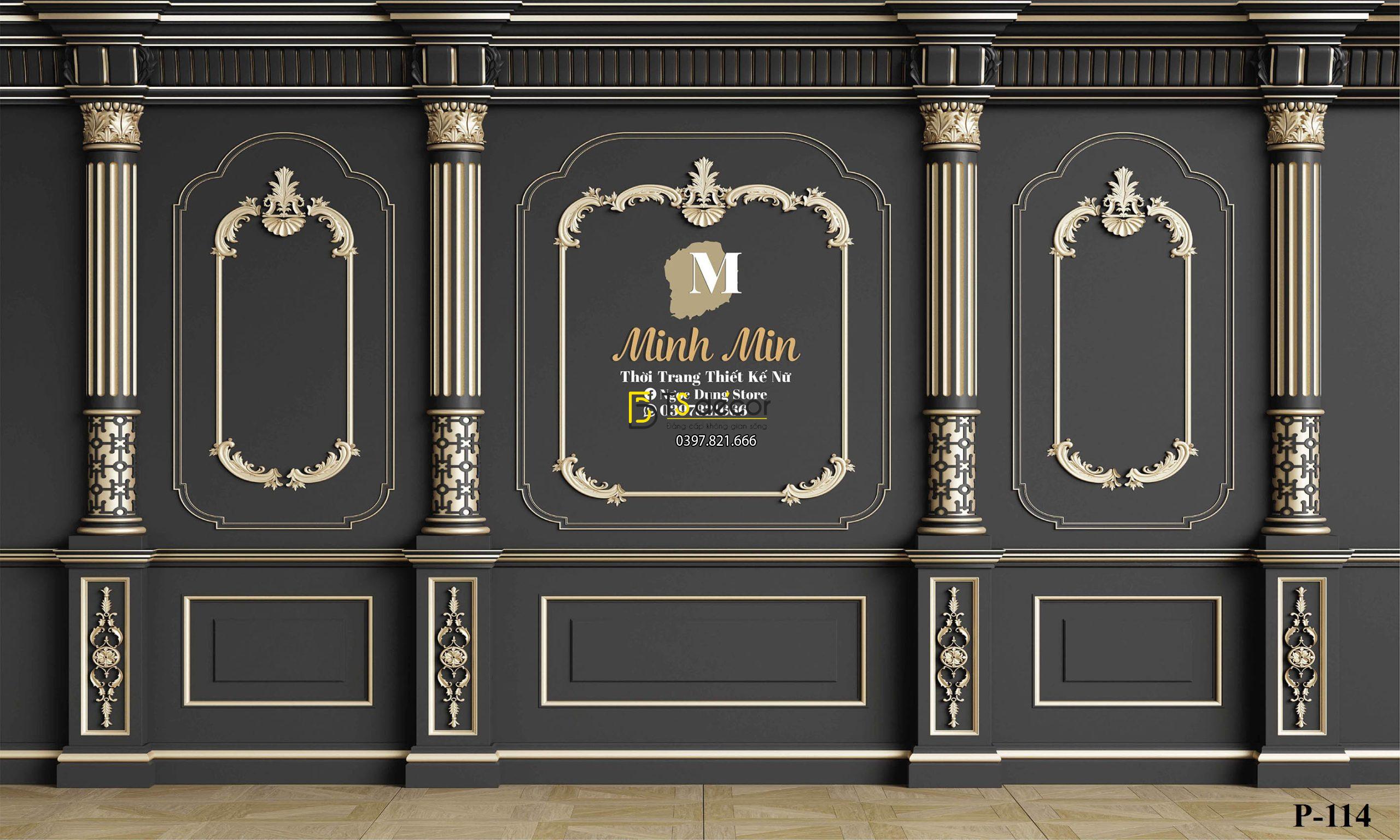 Phông Nền Livestream Chụp Ảnh Phào Chỉ Tân Cổ Điển Màu Trầm 3D 5D P114