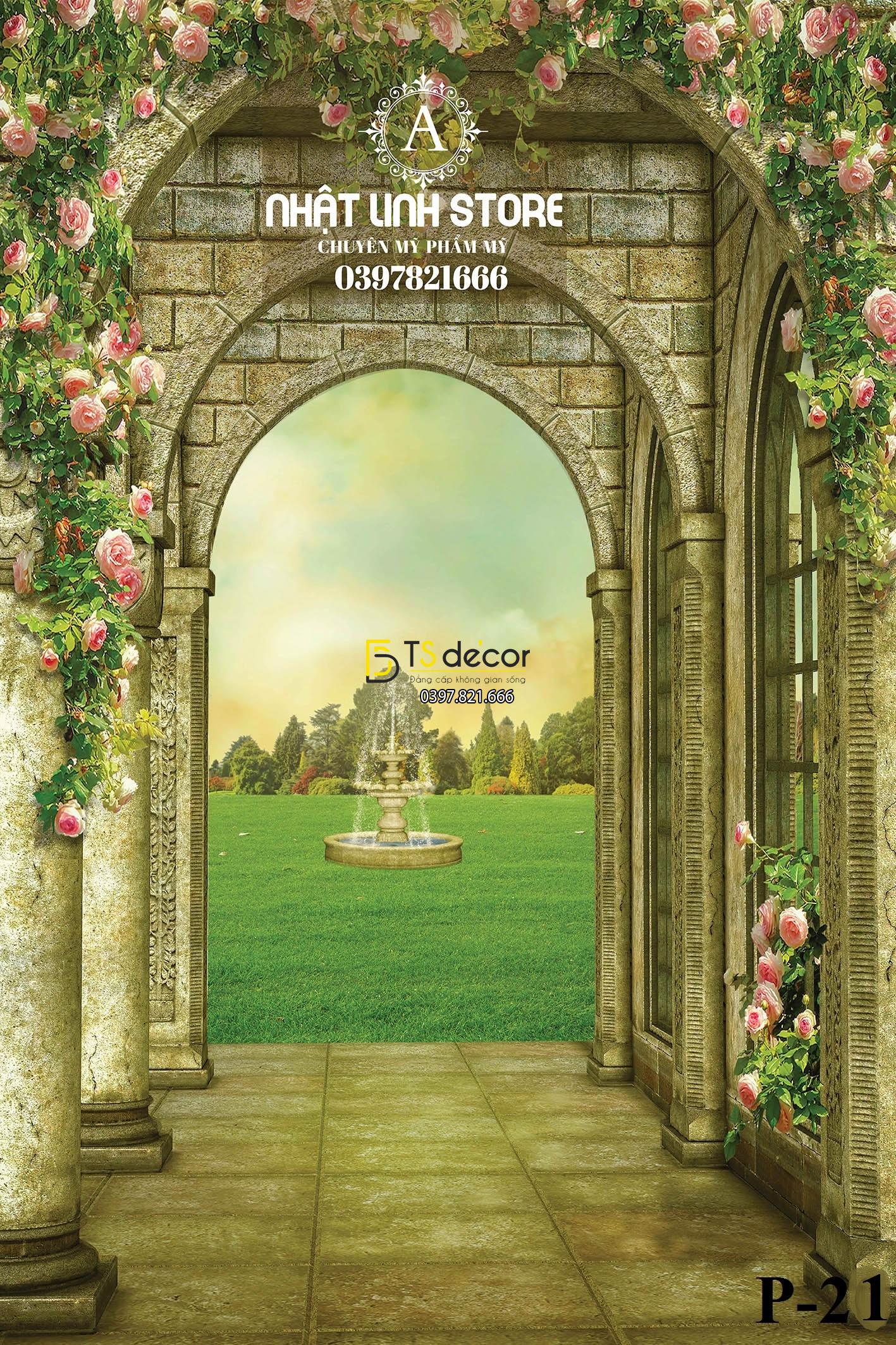 Phông Nền Livestream Chụp Ảnh Cổng Hoa Cổ Điển 3D 5D Mã P21