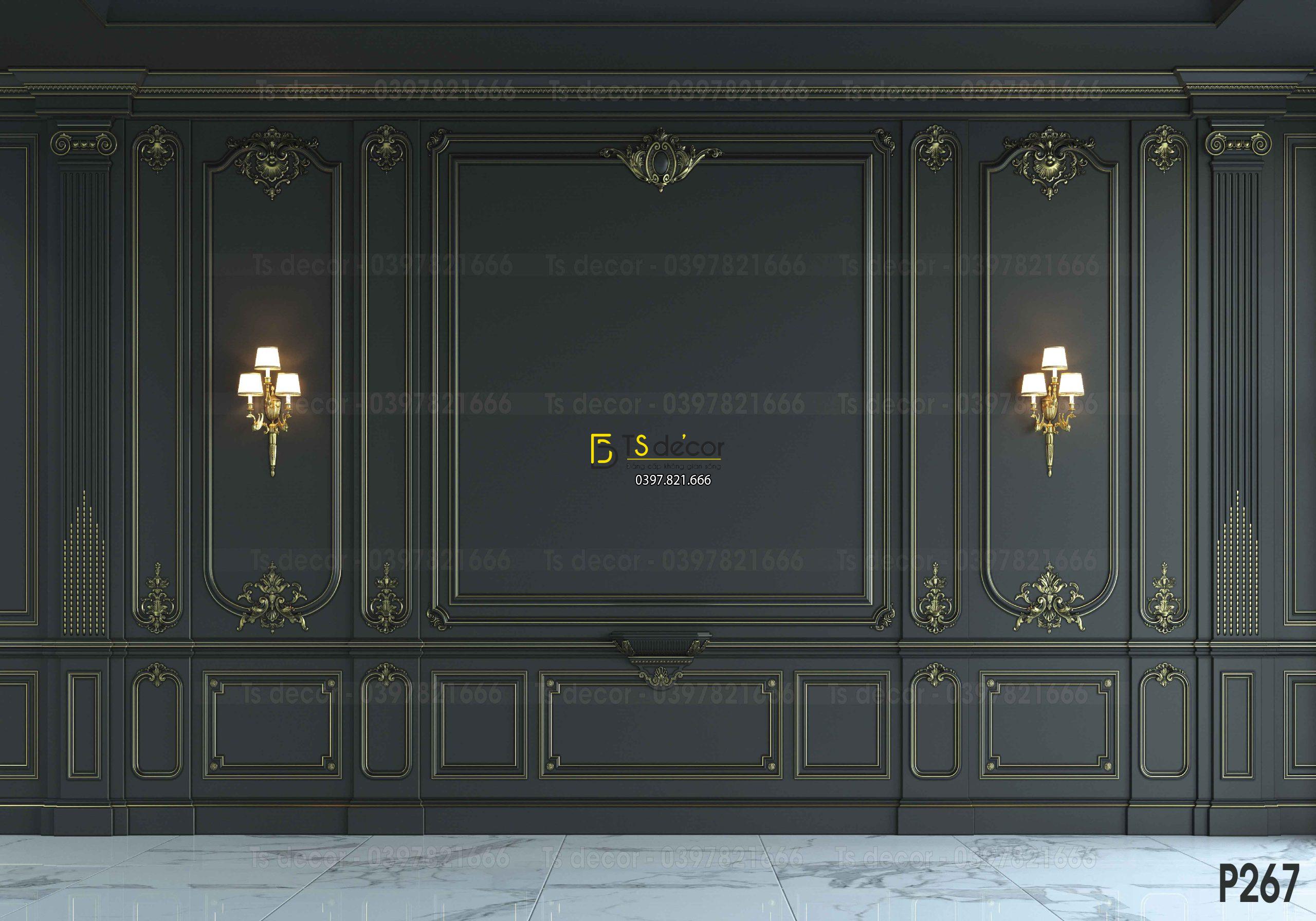 Phông Nền Livestream Chụp Ảnh Phào Chỉ Tân Cổ Điển Màu Trầm Có Đèn 3D 5D Mã P267