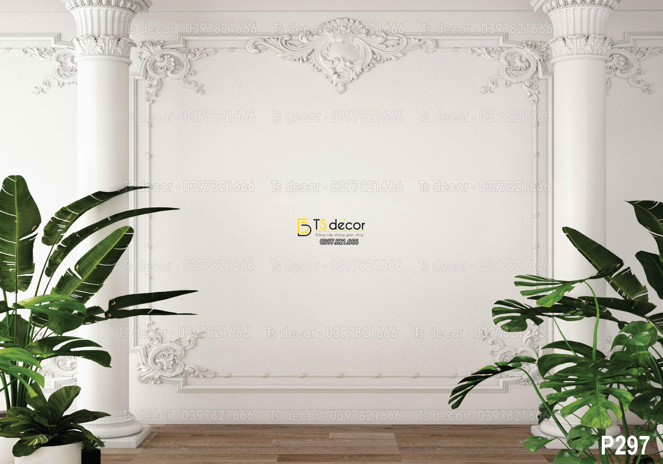 Phông Nền Livestream Chụp Ảnh Phào Chỉ Tân Cổ Điển Có Cây 3D 5D Mã P297