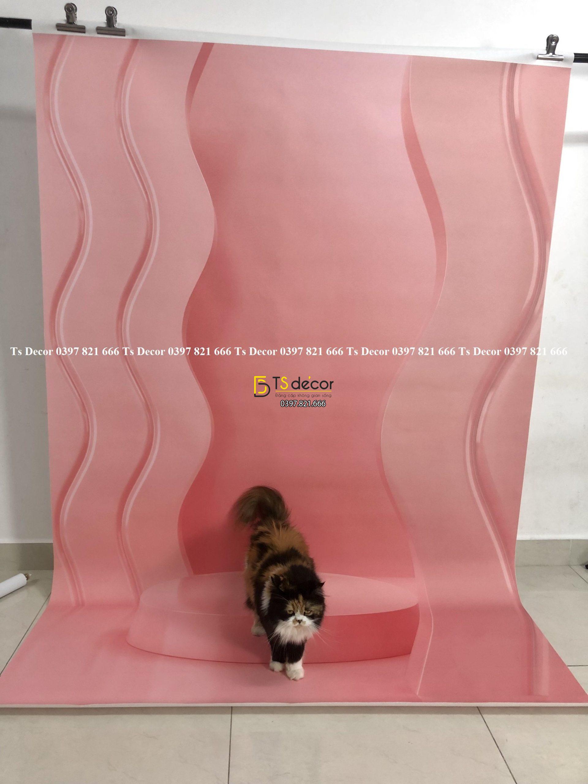 Phông Nền Livestream Chụp Ảnh Hồng Kute Gợn Sóng 3D 5D Mã P176