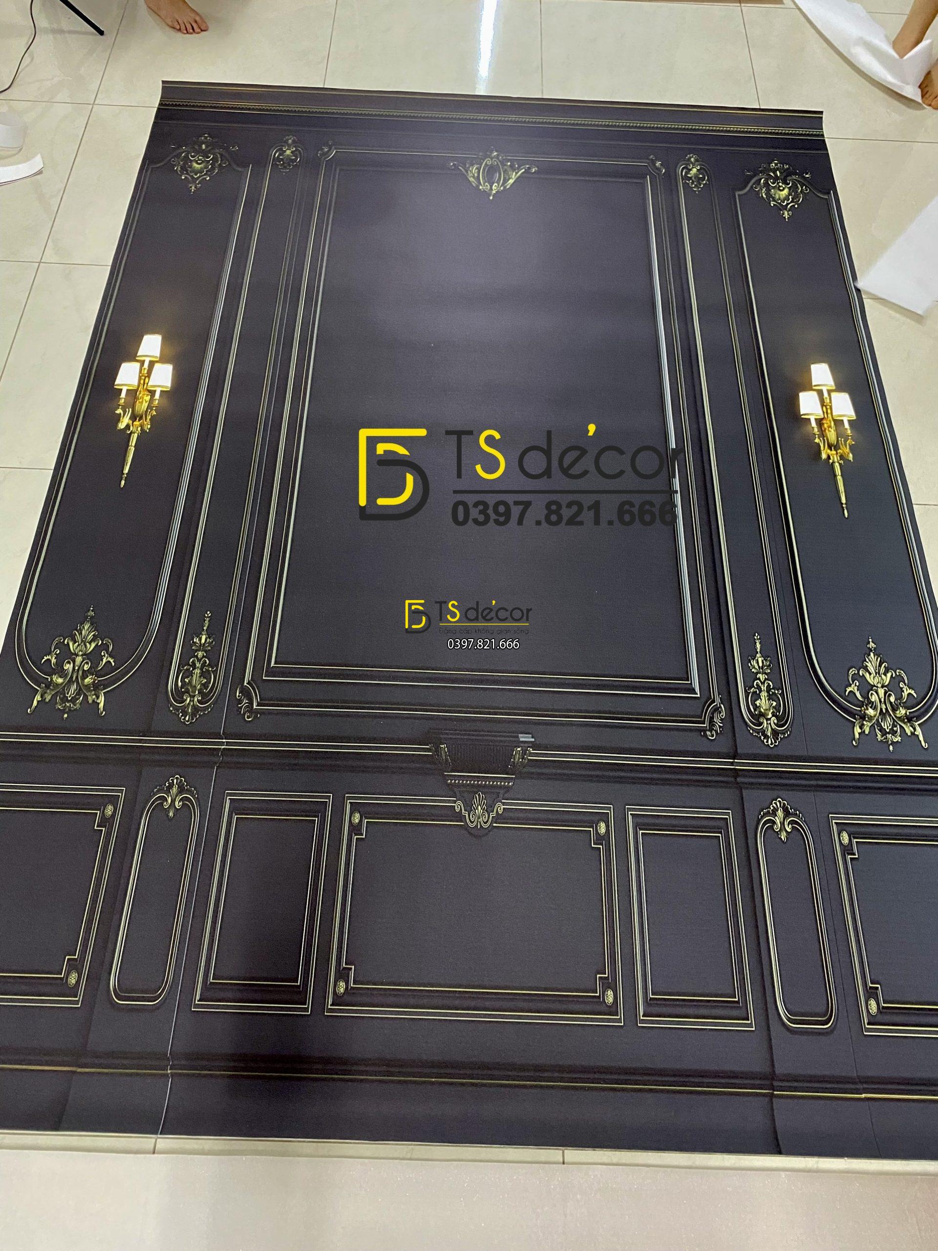 Phông Nền Livestream Chụp Ảnh Phào Chỉ Tân Cổ Điển Màu Trầm Có Đèn 3D 5D Mã P267