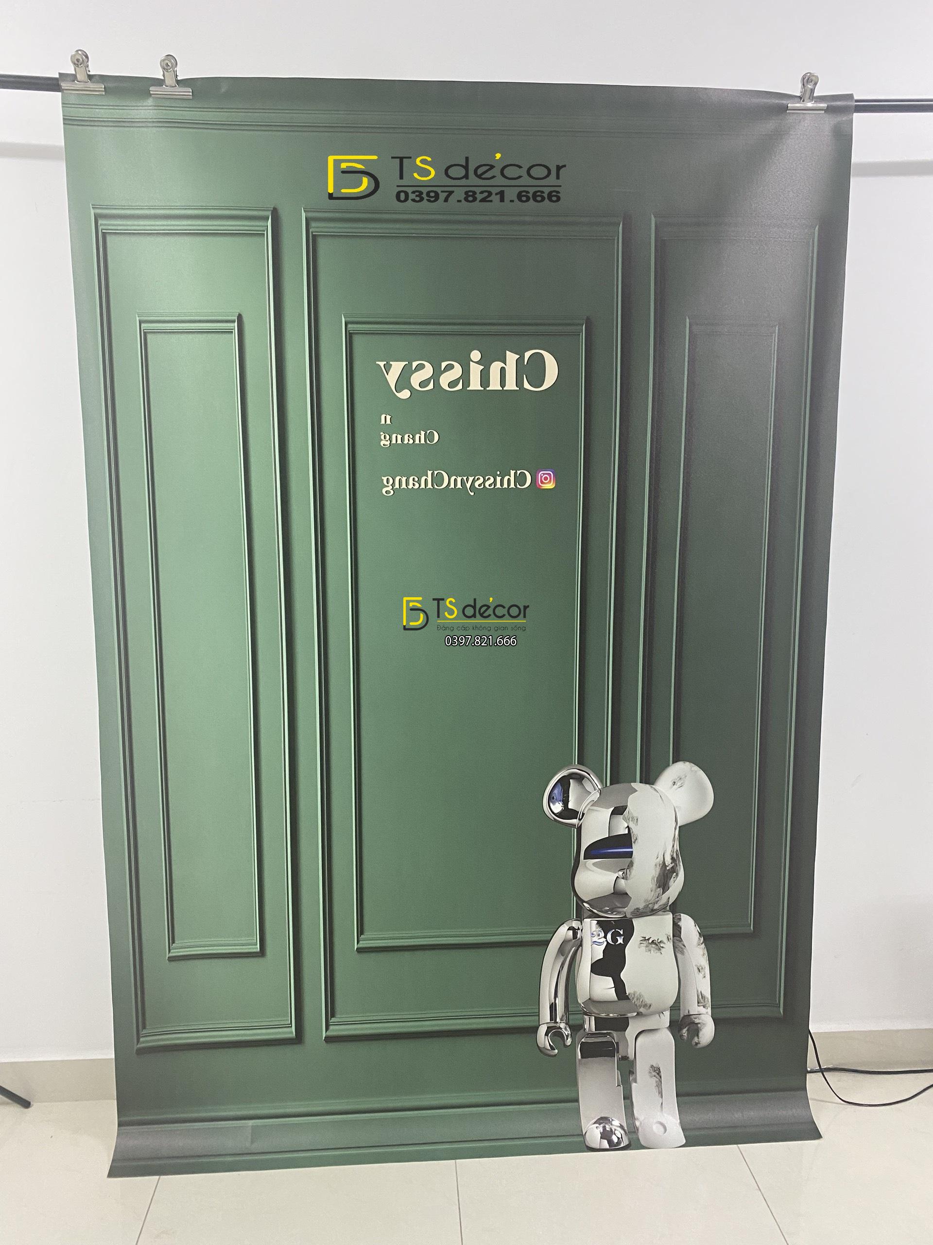 Phông Nền Livestream Chụp Ảnh Phào Chỉ Tân Cổ Điển Xanh Lá 3D 5D Mã P358