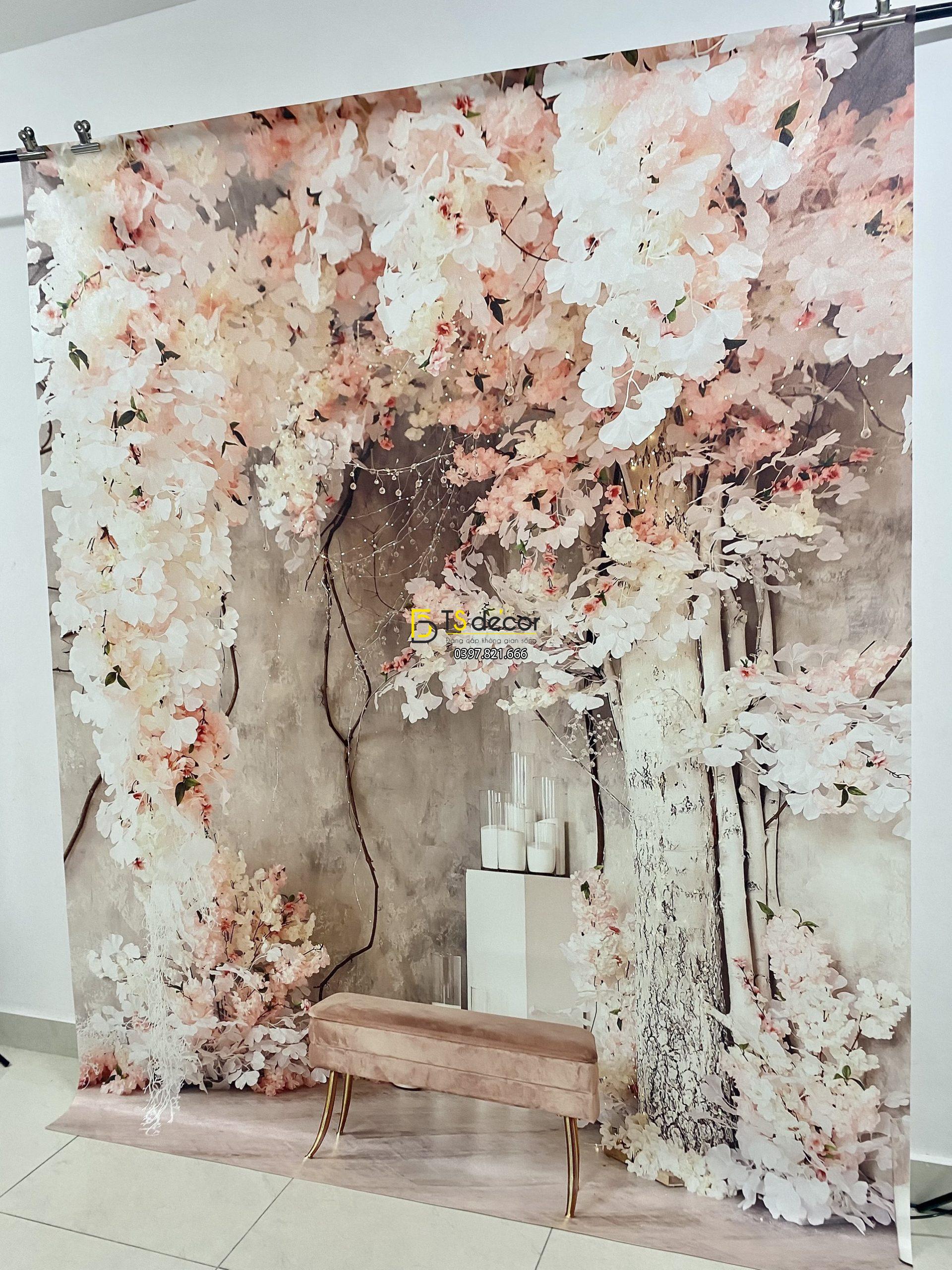 Phông Nền Livestream Chụp Ảnh Cổng Hoa Hiện Đại 3D 5D Mã P356