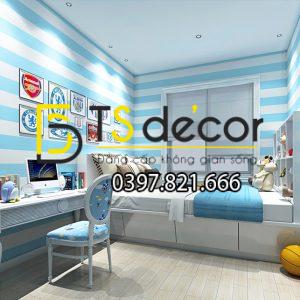Giấy Dán Tường Sọc Xanh Trắng 3D063 - Ảnh 3