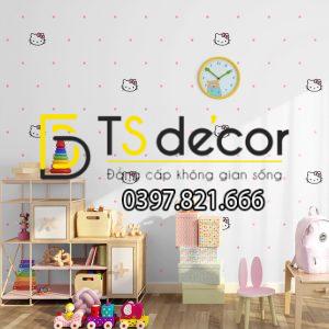 Giấy Dán Tường Mèo Hello Kitty Chấm Bi 3D196 - Ảnh 3