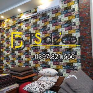 Giấy dán tường họa tiết biển số xe cho quán cafe trà sữa 3D307 - Ảnh 6
