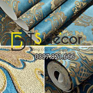 Giấy Dán Tường Hoa Dập Nổi Cổ Điển Xanh Đậm 3D221 - Ảnh 3